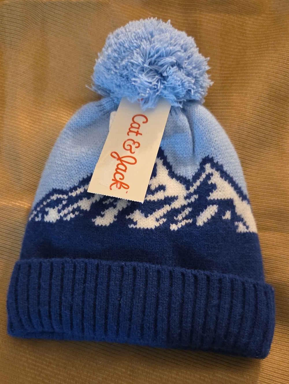 Cat & Jack Boys Blue Mountain Knit Pom Beanie Hat NWT